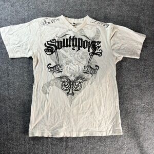 Southpole Shirt Mens Medium White V Neck Truth & Liberty Graphic Tee Streetwear